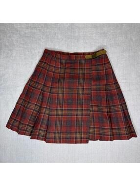 VTG PENDLETON Skirt Womens 8 Petite Plaid Wool Pleated Midi Multi USA Academia